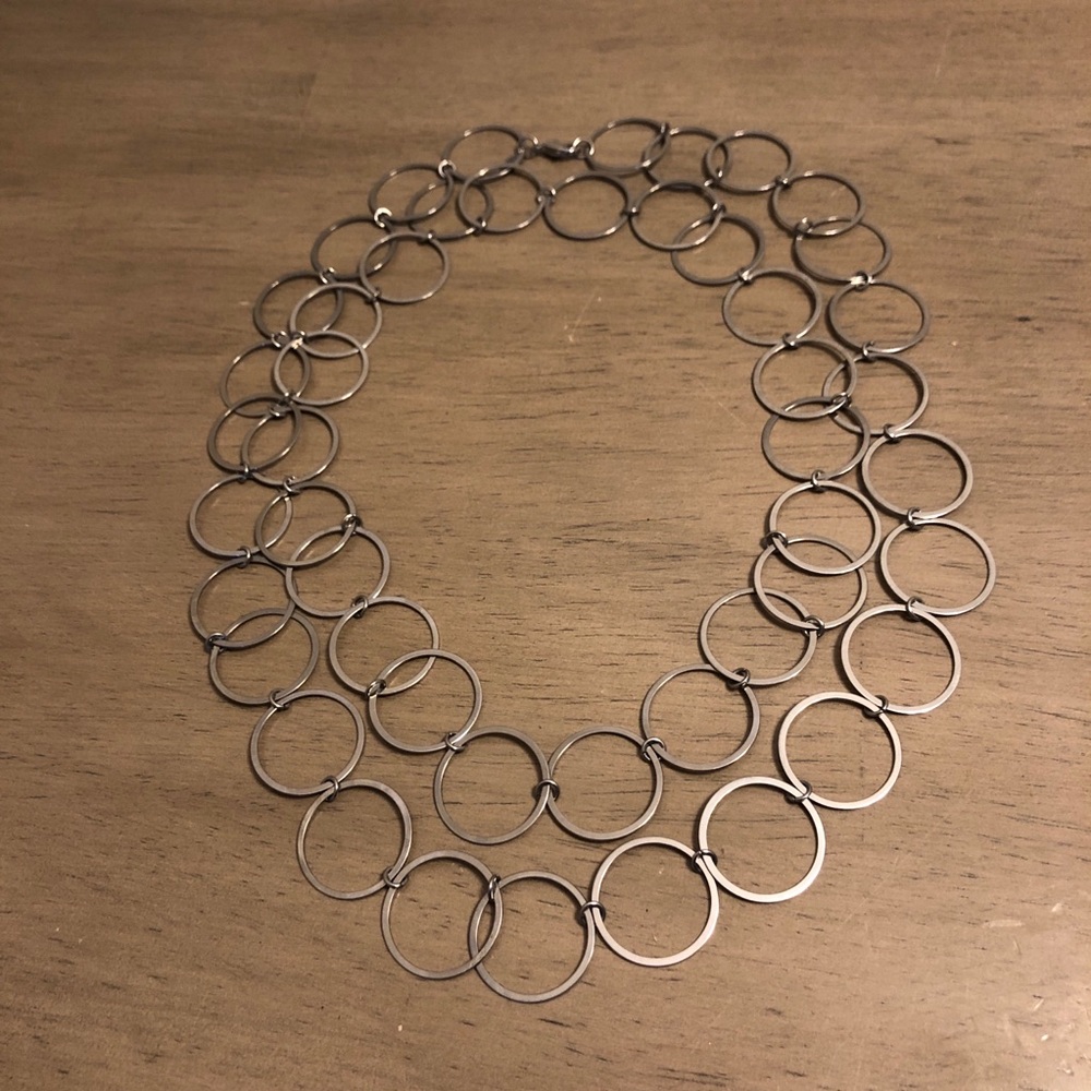 Vintage Stainless Steel Milor China Silver Tone Circle Chain Necklace